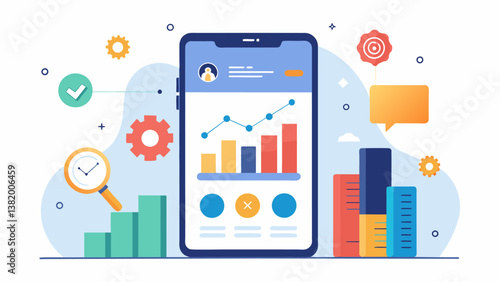 A mobile app displays realtime market predictions providing users with valuable insights on potential investment opportunities based on predictive analytics algorithms.. Vector illustration