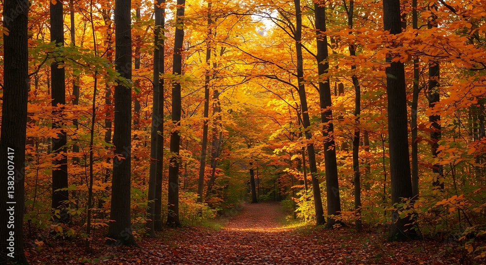 Fototapeta premium Golden Path Through Autumn AI Generated