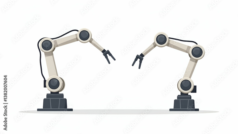Flat Depicting advanced industrial robotic arms with precise mechanical design and integrated control systems to optimize manufacturing processes and automation. in Simple flat cute vector illustrati Flat Depicting advanced industrial robotic arms with precise mechanical design and integrated control systems to optimize manufacturing processes and automation. in Simple flat cute vector illustrati