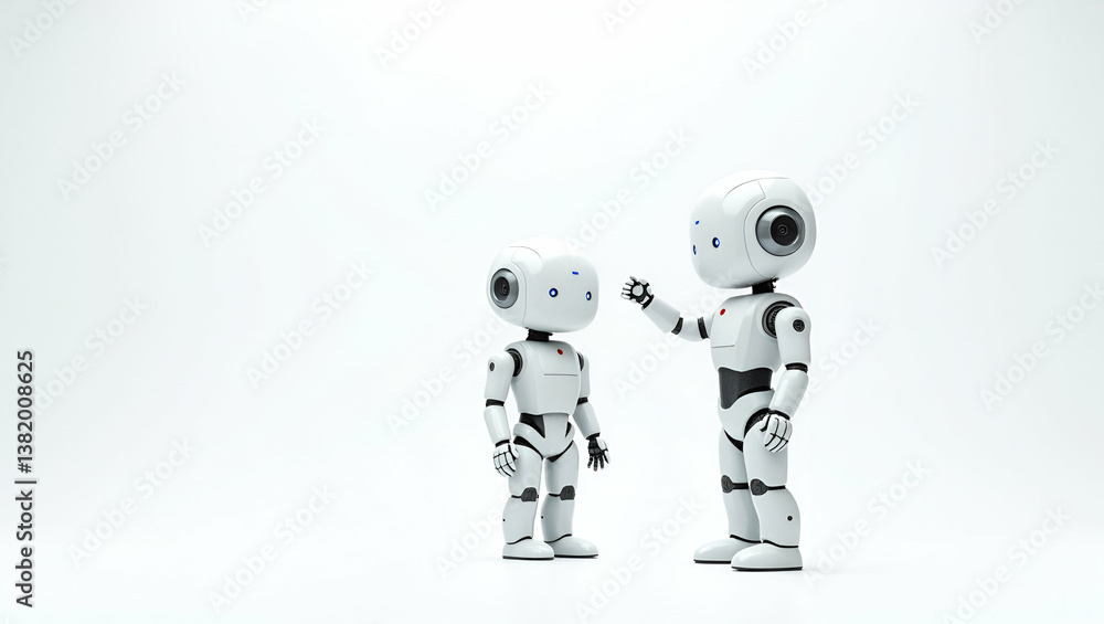 Fototapeta premium Explore stunning 3D wallpaper artwork showcasing human-robot collaboration, blending expansive space with refined digital visuals for a futuristic design.