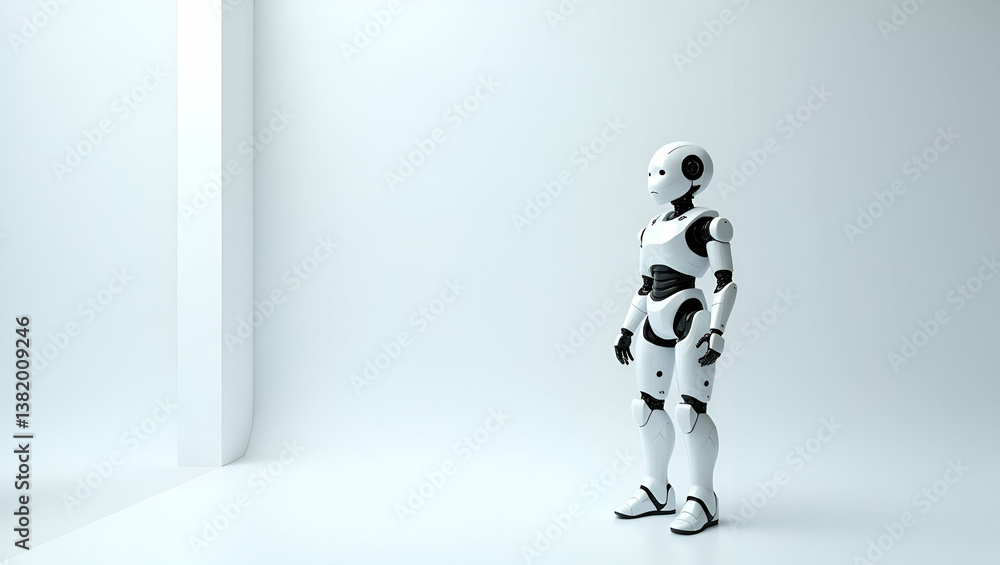 Fototapeta premium Futuristic Minimalist Wallpaper Design: Adaptive AI Robotics in Expansive Empty Space with Precision Digital Renderings for Professional Photo Stock