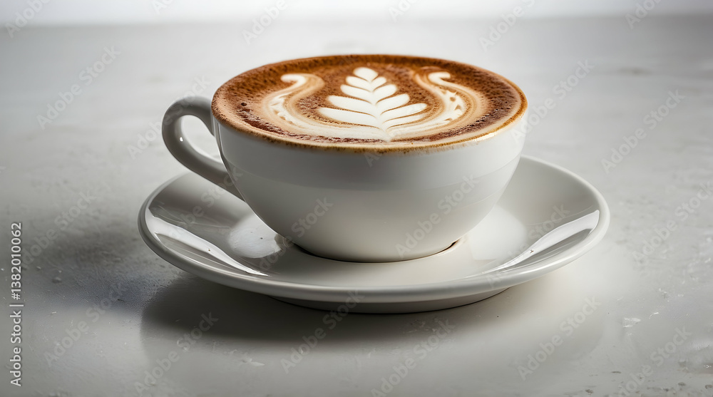 Latte Art in White Cup on Table................... Latte Art in White Cup on Table...................