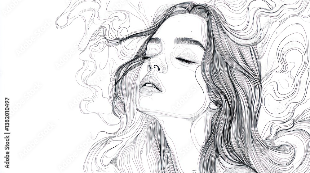 Serene Woman in Abstract Lines: A Monochromatic Masterpiece Serene Woman in Abstract Lines: A Monochromatic Masterpiece