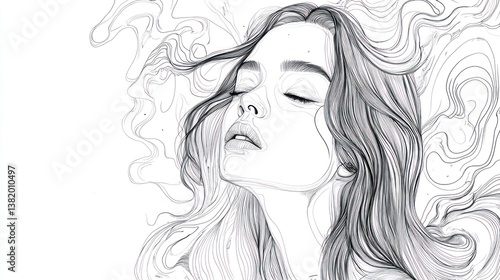 Serene Woman in Abstract Lines: A Monochromatic Masterpiece