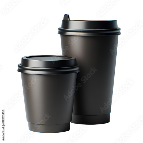 3D Blank take away kraft coffee BLACK cup isolated on white background	
