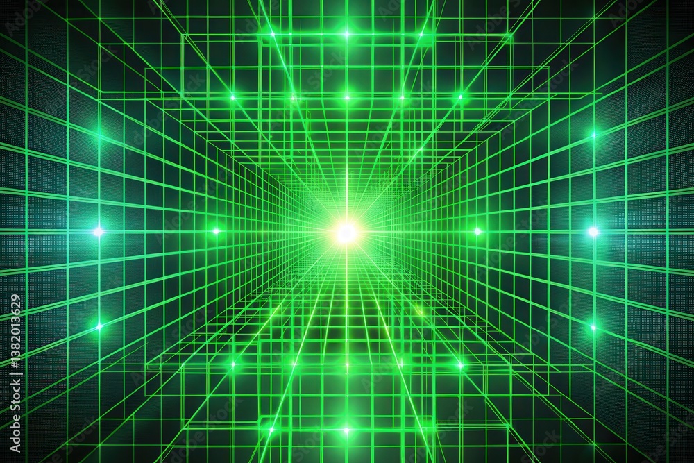 Abstract Green Grid Tunnel A Futuristic Digital Corridor of Light and Lines Abstract Green Grid Tunnel A Futuristic Digital Corridor of Light and Lines