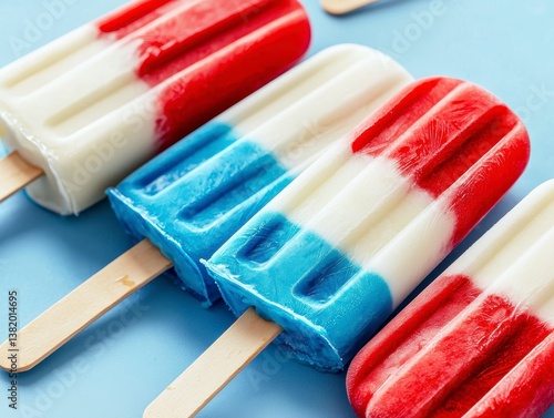 Patriotic red white and blue popsicles for the 4th of July festive and vibrant. July treats sweet star spangled ice.