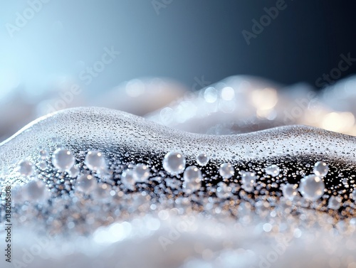Ultra close up of a liquid nitrogen bank with suspended cells frosty surface cold vapor effects photorealistic. Frozen cells in cold mist.