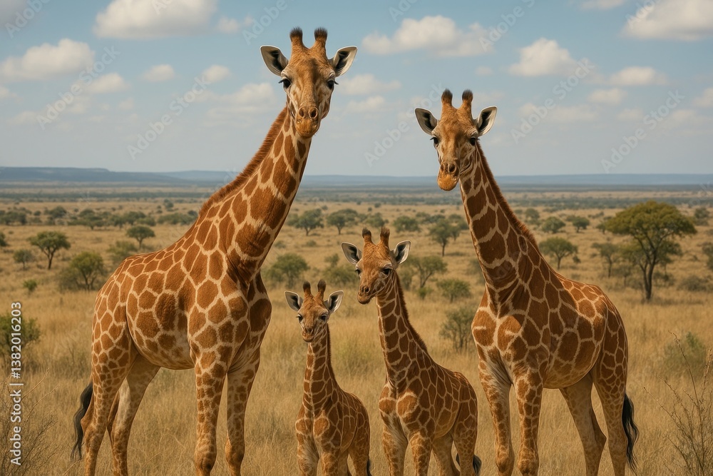 Obraz premium Giraffes standing in African savanna.