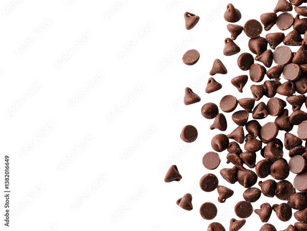 Obraz premium Delicious chocolate chip condiments kitchen table food styling cut out background overhead view dessert inspiration