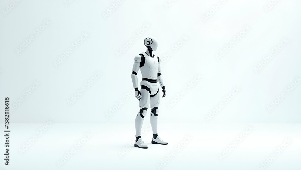 Fototapeta premium Flat Wallpaper artwork illustrating AI enhanced robotic prosthetics with vast empty space and sleek digital visuals that depict advanced biomechanical integration and innovative assistive engineering