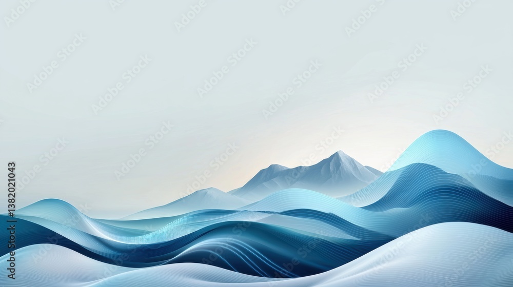 Abstract blue wave landscape with gentle mountains. Abstract blue wave landscape with gentle mountains.