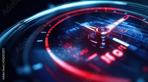 Wallpaper Mural Dynamic Speedometer: Captivating close-up of a speedometer dashboard, the illuminated needle pointing towards rapid acceleration, symbolizing speed, technology, and the thrill of motion. Torontodigital.ca