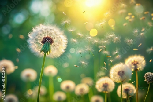 Golden Hour Dandelions A Field of Wishes Taking Flight in Soft Sunlight