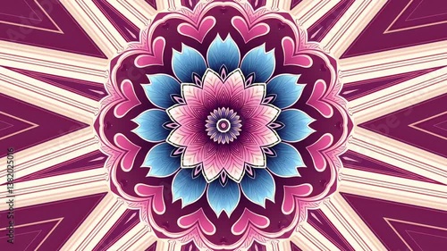 Aesthetic kaleidoscope animation mandala flowers effect for intro celebration wedding background and valentine