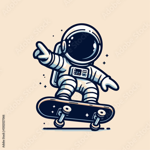 cartoon vector illustration of astronaut with skateboard