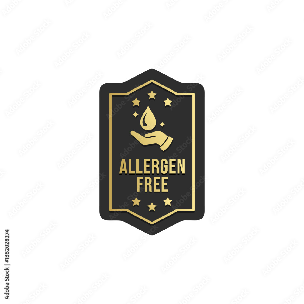 Allergen free label premium vector. Best Hypoallergenic label for product design element. Dermatologically tested stamp for packaging design element. Allergen free label premium vector. Best Hypoallergenic label for product design element. Dermatologically tested stamp for packaging design element.
