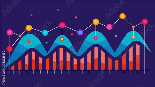 A graph with multiple peaks and valleys symbolizing the fluctuations in gene expression over time.. Vector illustration