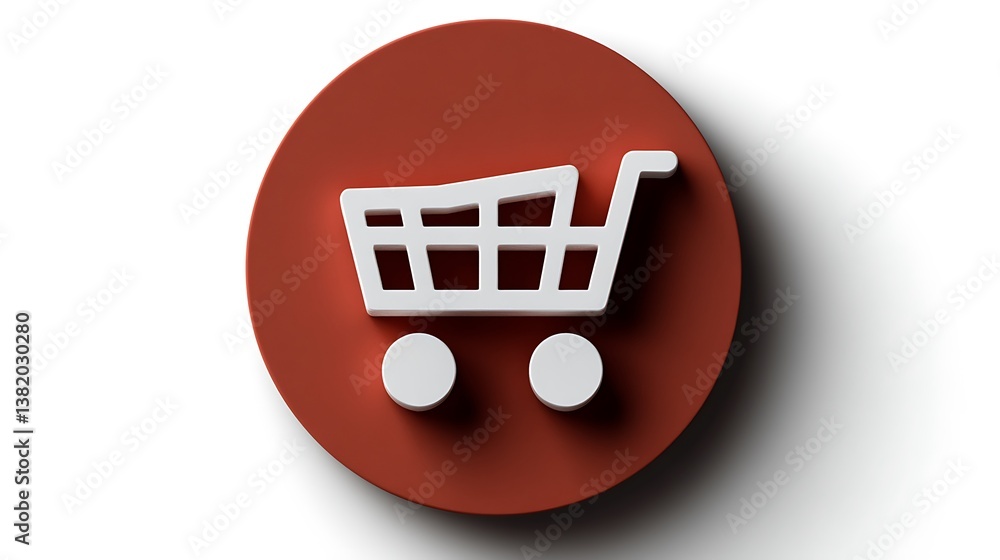 3D Shopping Cart Icon Red Button with Online Retail. 3D Shopping Cart Icon Red Button with Online Retail.
