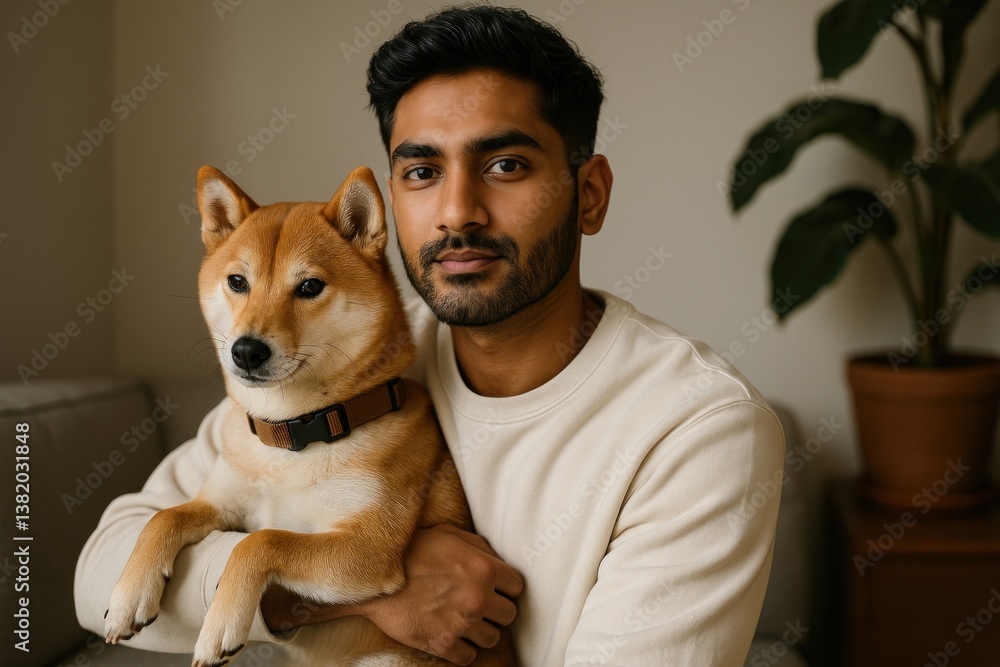 Man with loyal Shiba Inu