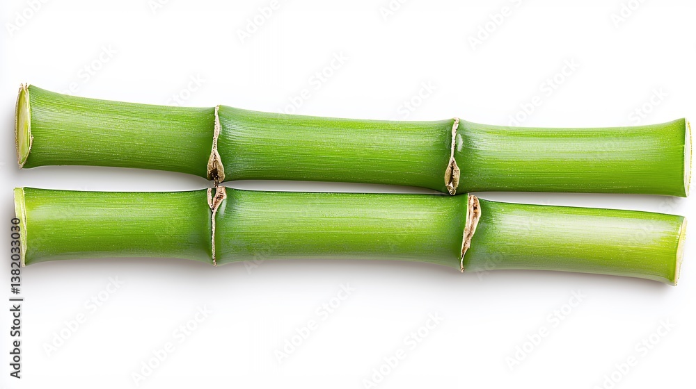 Fototapeta premium Two Green Bamboo Stalks on White Background