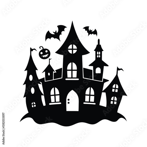 Wallpaper Mural  Spooky Halloween Castle with Bats and Full Moon. Torontodigital.ca