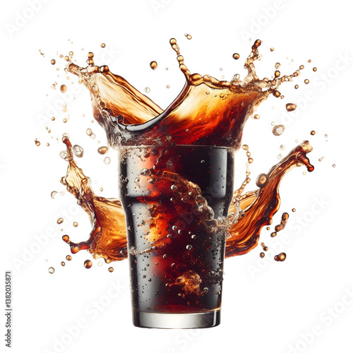 3D Cola splashing out of a glass isolated white background