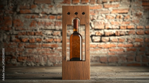 Elegant wooden bottle display with a glass wine bottle inside
