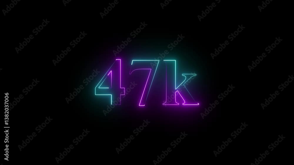 A dynamic motion, and glowing neon number 47k animation . on a black background. 47k Followers Celebration text animation. A dynamic motion, and glowing neon number 47k animation . on a black background. 47k Followers Celebration text animation.