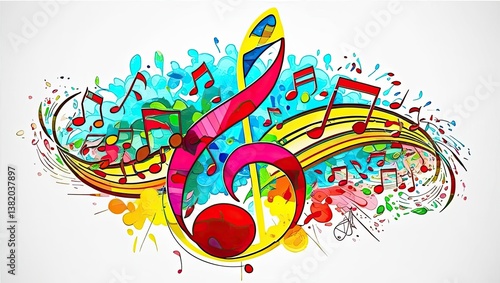 Colorful Musical Notes Floating Against A White Background, Creating A Vibrant Melody Of Sound And Color, Perfect For Music-Themed Designs.