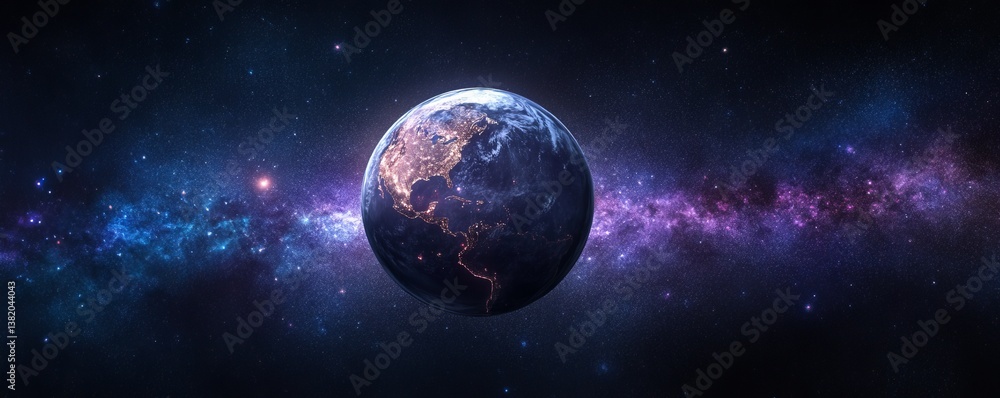 Fototapeta premium Stunning View of Earth in Cosmic Space with Stars and Nebulae