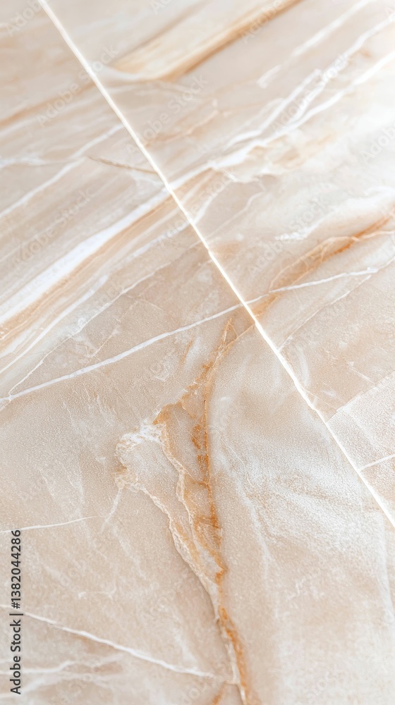 A close-up view of a smooth, polished surface showcasing natural beige and white marble patterns with subtle veining.