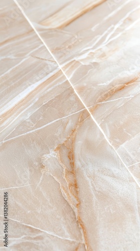 Obraz na płótnie A close-up view of a smooth, polished surface showcasing natural beige and white marble patterns with subtle veining. w salonie