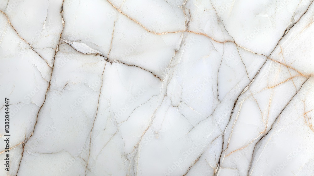 A close-up view of a polished marble surface featuring white hues with intricate golden and gray veining patterns.