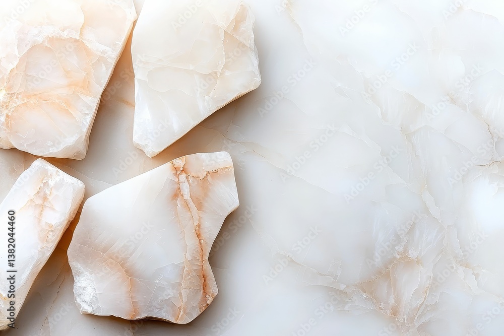Light-colored stones with delicate veins and a smooth texture, arranged aesthetically on a soft, pale background.