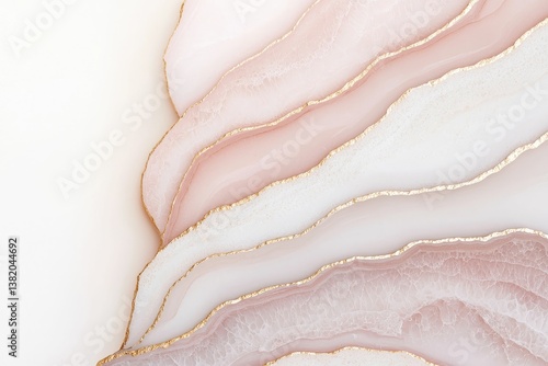 A soft, abstract design featuring flowing pink and white layers accented with golden lines, creating a serene and elegant aesthetic.