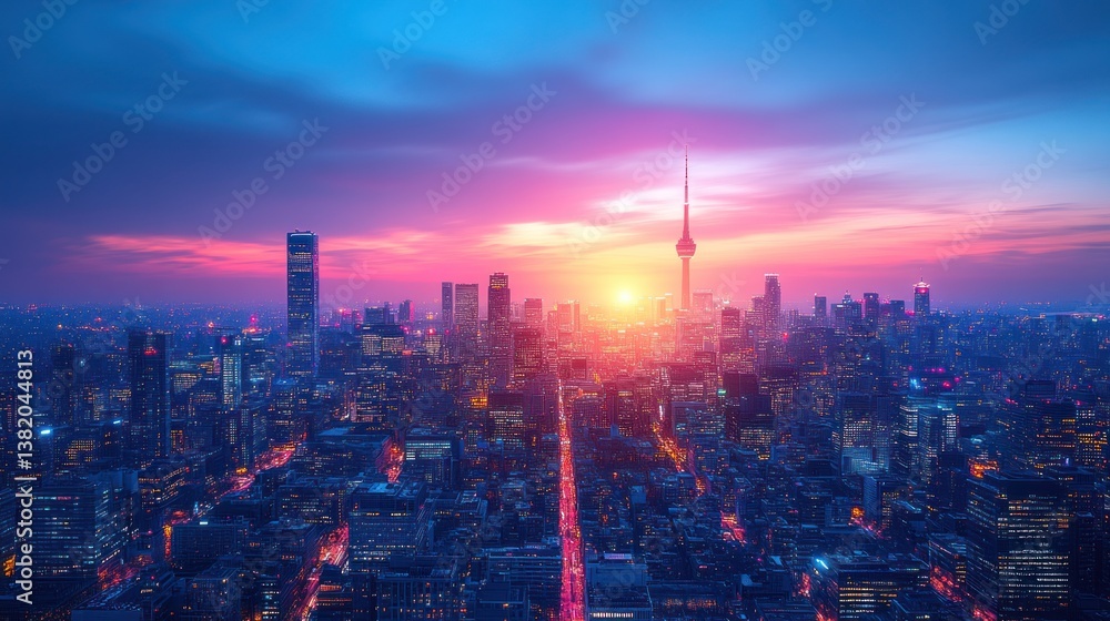 Fototapeta premium Vibrant Sunset over the City Skyline