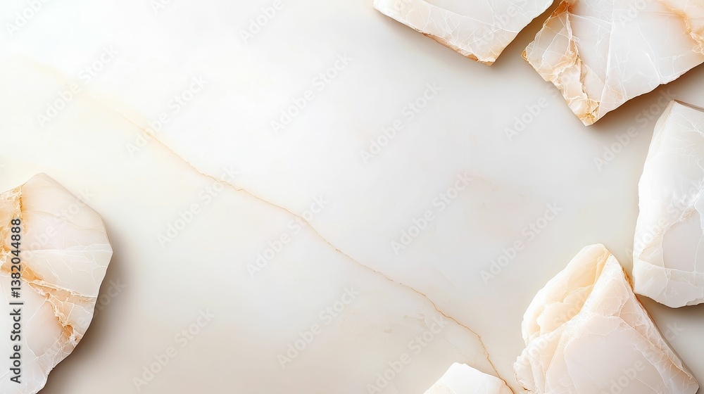 A serene composition featuring light-colored marble with delicate veining, surrounded by pieces of stone, creating an elegant and minimalist aesthetic.