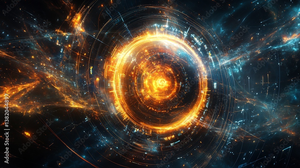 Obraz premium Futuristic technology background with glowing circles and energy flows