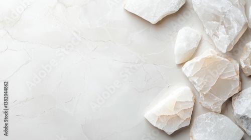 Obraz na płótnie A collection of white stones scattered on a light background, showcasing the natural beauty and texture of the rocks. w salonie