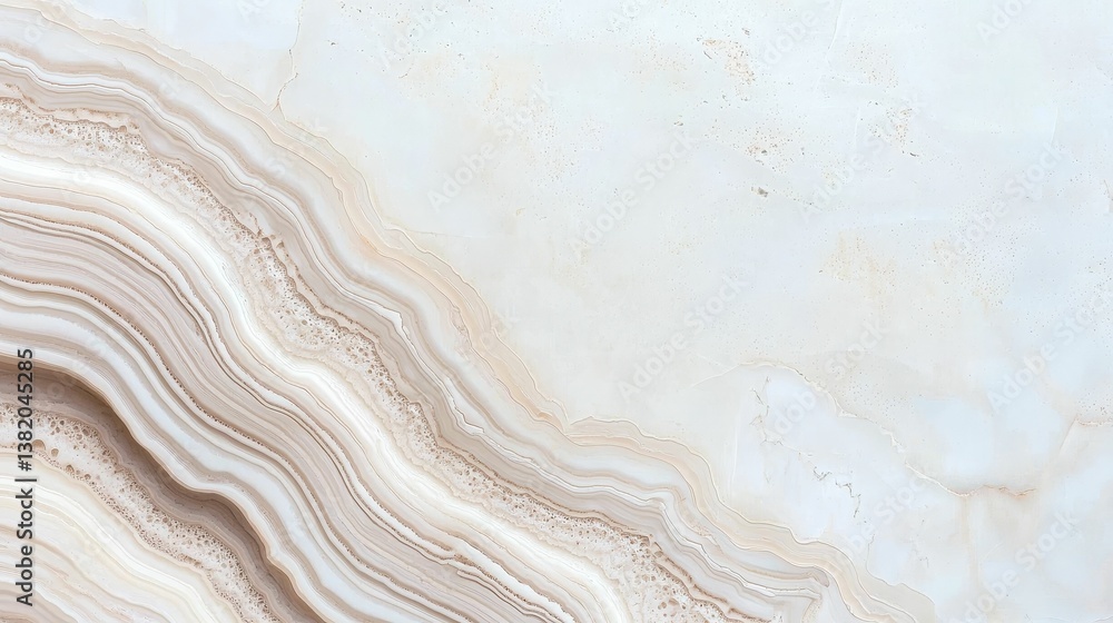 A smooth, layered stone surface with soft, wavy lines in neutral tones, showcasing natural texture and elegance.