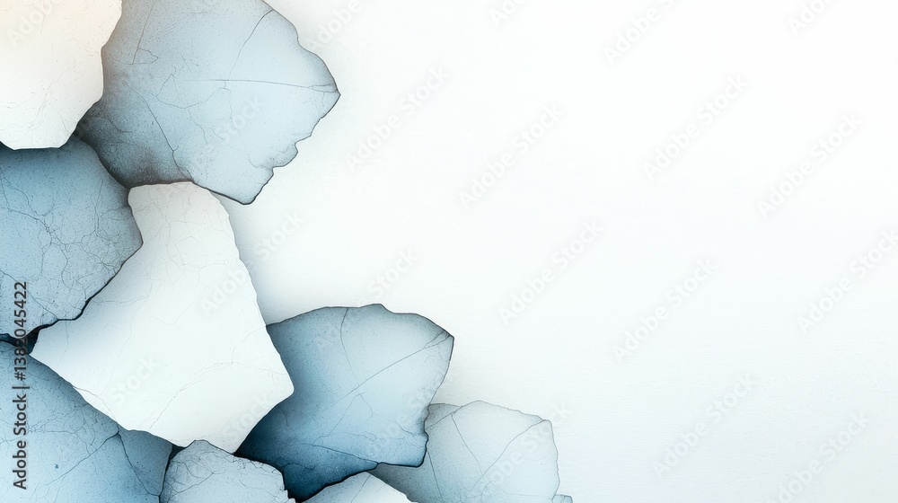 An abstract image featuring textured, cracked surfaces in shades of blue and white, creating a modern, artistic composition.