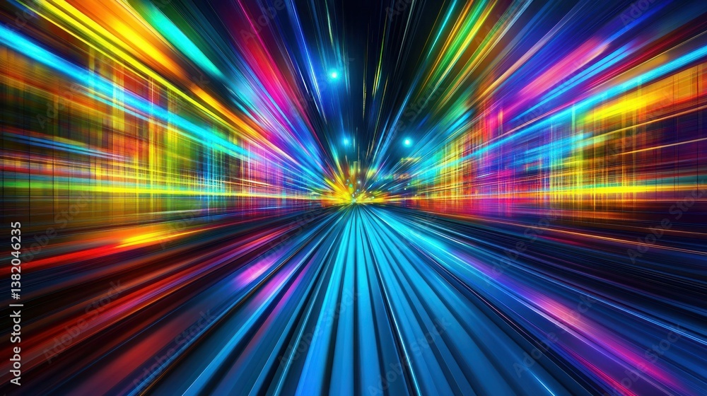 Colorful light trails blur into tunnel perspective, vibrant and dynamic Colorful light trails blur into tunnel perspective, vibrant and dynamic