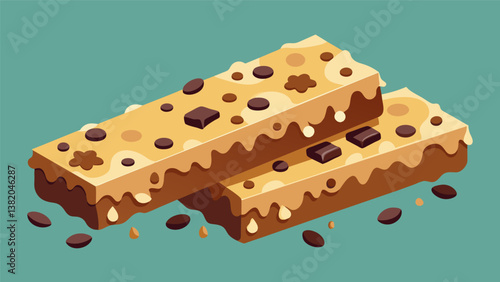 A batch of gooey chewy granola bars featuring the perfect balance of oats chocolate chips and honey.. Vector illustration