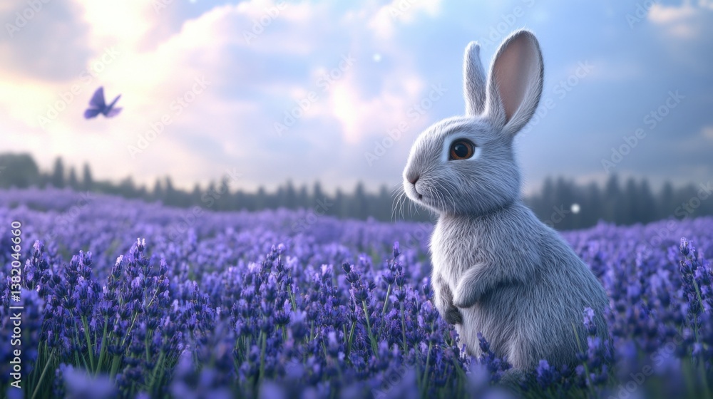 Fototapeta premium A rabbit in a lavender field