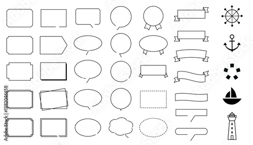 マリンモチーフとフレームのイラストセット