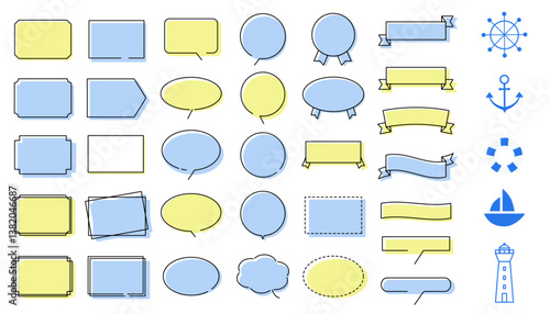 マリンモチーフとフレームのイラストセット