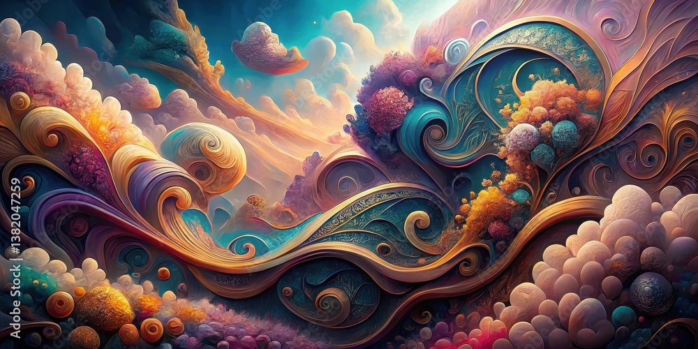 Whimsical Swirls and Ornate Cloudscape A Fantasy Art Piece Featuring Intricate Detail and Vivid Hues Whimsical Swirls and Ornate Cloudscape A Fantasy Art Piece Featuring Intricate Detail and Vivid Hues