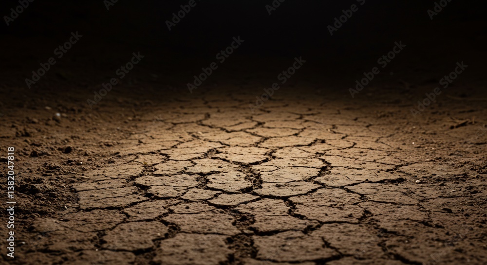 Obraz premium Dry cracked earth dramatic low light. AI Generated