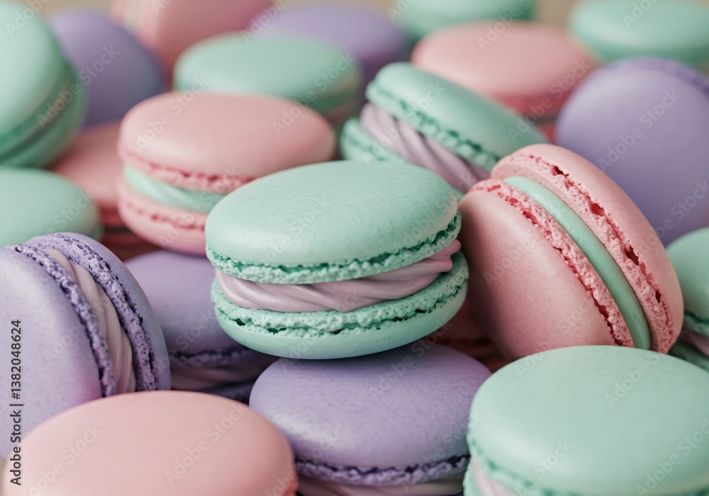 Obraz premium Pastel Macarons Sweet Treats Delicious Delicate Colors. AI Generated
